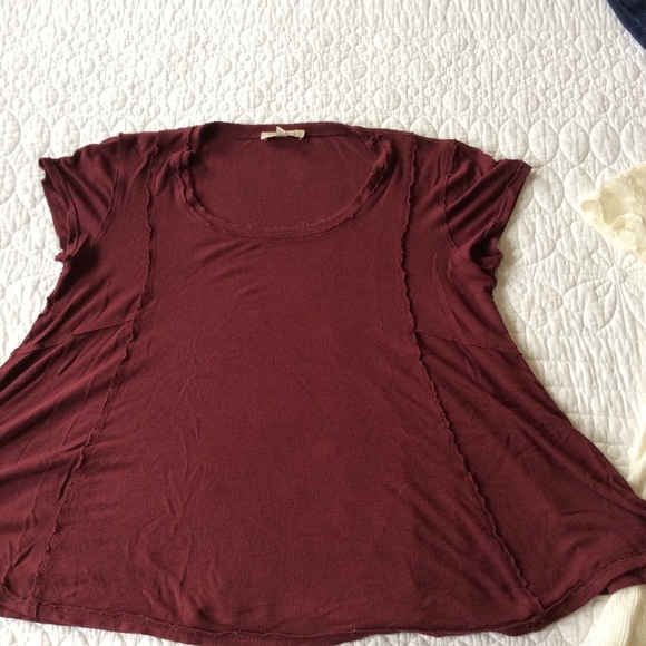Anthropologie Short-Sleeved Maroon Swing Top - Picture 2 of 3